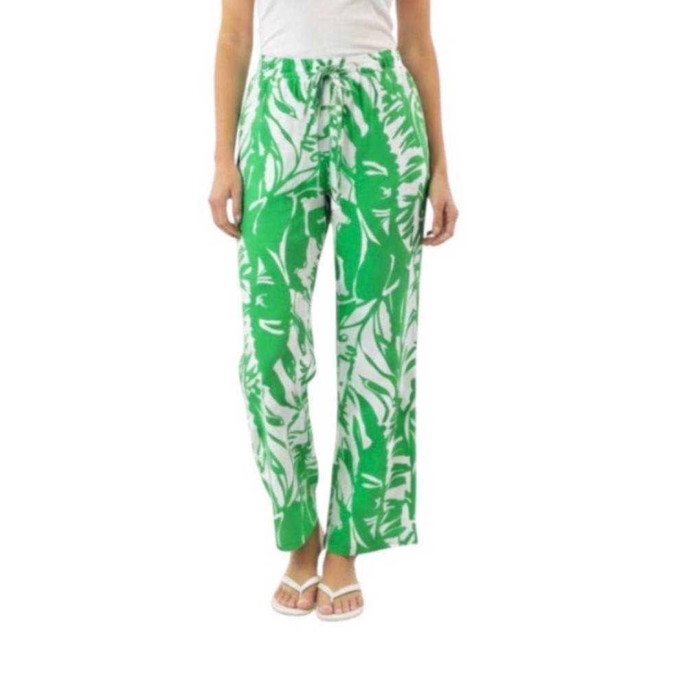 Sz M Lilly Pulitzer Target Green White Tropical Palm Leaf Wide Leg Pants Beach